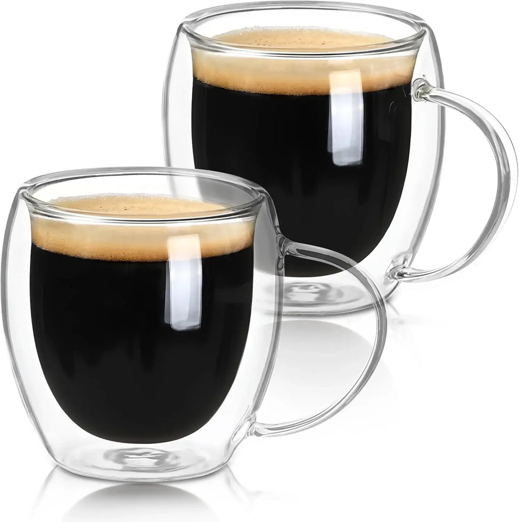 250ml Double Wall Transparent Glass Coffee Cup with Handle Double-layer Heat Insulation High Temperature Juice Milk Cup