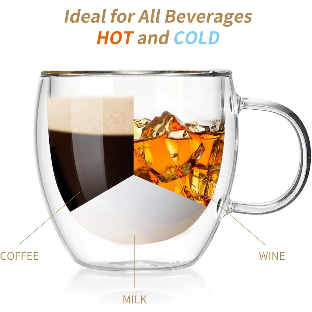 250ml Double Wall Transparent Glass Coffee Cup with Handle Double-layer Heat Insulation High Temperature Juice Milk Cup